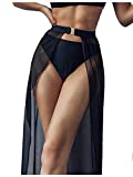 SheIn Women's Buckle Belted Split Sheer Swimwear Long Maxi Cover Up Beach Skirt Black Small