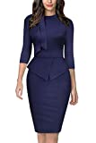 Moyabo Lady Formal Gorgeous Mock Collar Fall Special Occasion High Stretch Midi Dress Navy Blue Small