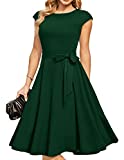 Women Vintage Cocktail Dress, Tea Party Dresses, Fit Flare Church Dress, Modest Aline Swing Dress, Petite Casual Dress, Retro Vestidos De Mujer, 50s Style DarkGreen XS