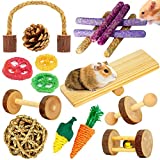 Hamster Toys, Guinea Pig Toys, 18 Pcs Wooden Hamster Toy Set Natural Apple Wood Small Animal Chew Molar Toys for Teeth for Rabbit, Chinchilla, Gerbils, Rats Exercise Accessories