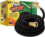 Flexi Hose Upgraded Expandable Garden Hose Extra Strength 3/4 Solid Brass Fittings - The Ultimate No-Kink Flexible Water Hose (Black, 50 FT)