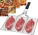 Vastector Grilling Basket, Folding Portable Outdoor Camping Stainless Steel BBQ Rack with Removable Handle for Shrimp, Steaks, Burgers, Hot Dogs, Barbeque Griller Cooking Tool