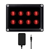 (8 LED Waterproof ) IR Illuminator High Power Wide Angle Long Range Infrared Light, 120ft 850nm 12V IR Flood Lights with Power Adapter for Night Vision CCTV & IP Security Camera, Outdoor/Indoor Use