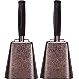 2 pack 7 in. steel cowbell/Noise makers with handles. Cheering Bell for sporting, football games, events. Large solid school hand bells. Cowbells. Percussion Musical Instrument. (COPPER)