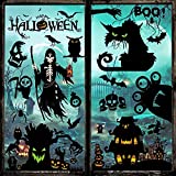 144PCS Halloween Window Clings Window Decals , 10 Sheets Include Bats Towers Black Death Ghost Monsters(Scary)