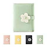 Cute Small Wallet for Girls Women Tri-folded Wallet Cash Pocket flowers PU Leather Print Card Holder Coin Purse with ID Window (2-green)