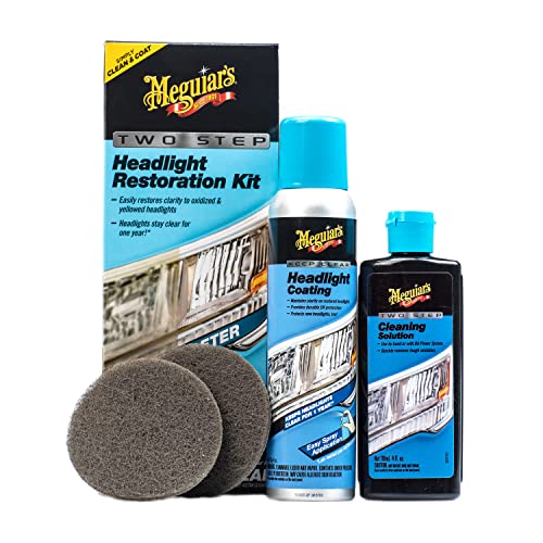 Meguiar's Two Step Headlight Restoration Kit, Headlight Cleaner Restores Clear Car Plastic and Protects from Re-Oxidation, Includes Headlight Coating and Cleaning Solution - 4 Count (1 Pack)