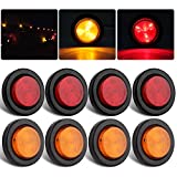 8Pcs 2 Inch Round Led Trailer Marker Lights, 4 Amber + 4 Red 2 Inch Round LED Side Marker and Clearance Marker Lights 4 LED Sealed Flush Mount w/Grommets and 2 Prong Trailer Wire Pigtails Waterproof