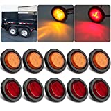 10Pcs 2 Inch Round Led Marker Lights, 2 Inch Round Trailer LED Side Marker and Clearance Marker Lights 4 LED Sealed Flush Mount with Rubber Grommets and 2 Prong Wire Pigtails Waterproof (5Red+5Amber)
