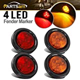 Partsam 4) 2" Round LED Red/Amber Clearance/Side Marker Light grommets mount w/ Reflex, 2 Inch Round LED Trailer Clearance and Side Marker Lights Kit with Light Grommet and Wire Pigtail Truck RV