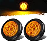 Partsam 2Pcs 2 Inch Round Truck Trailer Led Side Marker Clearance Light Amber 9 Diodes with Reflectors Sealed Waterproof 12V 2 Inch Round LED Side Fender Panel Lights with Grommets and Wire Pigtail