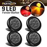 Partsam 4Pcs 2" Inch Smoked Round Led Clearance and Side Marker Lights Kit 9 Diodes w Reflectors Grommets / Pigtails Truck Trailer Rv Flush Mount Waterproof 12V, 2" Round Led Lights (2Amber+2Red)