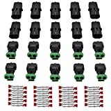 MUYI 10 Kit 2 Pin Waterproof Connector for 20-14 AWG Wire Harness 2.5mm Series Automotive Electrical Plugs with Replacement Terminal Pins Sockets and Spudger