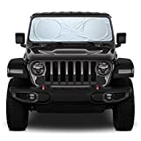 Magnelex Windshield Sun Shade for Jeep Wrangler, Rubicon, Gladiator with Bonus Steering Wheel Sun Shade. 240T Reflective Fabric Blocks Sun. Foldable Sun Shield Keeps Your Vehicle Cool