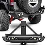 Nilight Rear Bumper & Spare Tire Rack & Hitch Receiver w/2 LED Lights Compatible for 2007-2018 Jeep Wrangler JK for 2007-2018 Jeep Wrangler JK & Unlimited