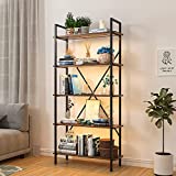 HNEBC 5-Shelf LED Book Shelf, Open Storage Shelves with Smart Sensing 3 Colors LED Strip, Modern Industrial Style Floating Shelves/Bookcases Suitable for Room, Living Room, Office Etc (Brown)