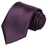 KissTies Mens Satin Necktie Grape Plum Purple Solid Tie + Gift Box