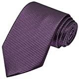 KissTies Mens Plum Purple Tie Striped Wedding Necktie + Gift Box