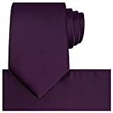 KissTies Plum Tie Set Purple Satin Wedding Ties + Pocket Square + Gift Box