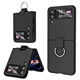 Samsung Galaxy Z Flip 4 Case Shockproof Heavy Duty Silicone Protective Cover with Ring Phone Case for Galaxy Z Flip 4 5G-Black