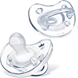 Chicco PhysioForma 100% Soft Silicone One Piece Pacifier for Babies 0-6m, Clear, Orthodontic Nipple, BPA-Free, 2-count in Sterilizing Case