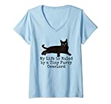 Womens My Life is Ruled by a Tiny Furry Overlord Funny Cat Lovers V-Neck T-Shirt