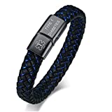 VNOX Medical Alert ID Type 1 Diabetes Blue&Black Braided Leather Stainless Steel Magnetic Cuff Bracelet