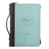 Light Blue and Brown Faux Leather Fashion Bible Cover | Blessed is She Who Has Believed Luke 1:45 | Bible Case Book Cover for Women, Large