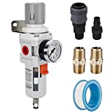 NANPU 3/8" NPT Compressed Air Filter Regulator Combo Piggyback, 5 Micron Brass Element, Poly Bowl, Semi-Auto Drain, Metal Bracket, 0-150 psi Gauge