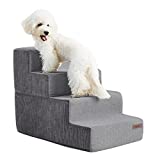 Lesure Dog Stairs for Small Dogs - Pet Stairs for High Beds and Couch, Folding Pet Steps with CertiPUR-US Certified Foam for Cat and Doggy, Non-Slip Bottom Dog Steps, Grey, 4 Steps