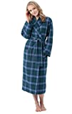 PajamaGram Flannel Robes for Women - Soft Yarn Dyed Plaid, Green, M/L, 8-14