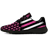 Uminder Womens Breast Cancer Shoes Mens Running Shoes Walking Tennis Sneakers Breast Cancer Awareness Pink American Flag Shoes Gifts for Mom Women,Size 7.5 Men/9 Women Black