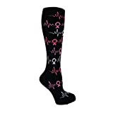 Pink Ribbon Breast Cancer Awareness - Pink and Black Heartbeat Print Knee High Socks