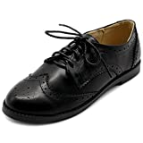 Ollio Womens Flat Shoe Wingtip Lace Up Oxford M2921 (9 B(M) US, Black)