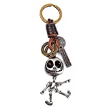 PADRIO Halloween Decoration Skull Leather Keychain Punk Metal Key Ring Robot Pendant Vintage Car Key Backpack Wallet Charm Men Women Creative Birthday Gifts for Dad from Daughter Son Wife (Silver)