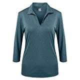 Women's Golf Polo Shirts 3/4 Sleeve Tennis Top Casual Work Collar Shirt Dry Fit Business V Neck Button Blouse,Navy Blue,XL