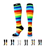 NEWZILL Compression Socks U.S Olympic Fencer Recommend for Men & Women 20-30mmHg (Rainbow Stripes, XXL)