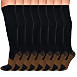 8 Pairs Copper Compression Socks for Women & Men Circulation 15-20 mmHg Knee High Compression Socks Flexible Fit for Nurse, Running, Pregnancy, Flight, Travel ( Black, XXL)