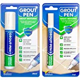 Grout Pen Tile Paint Marker: Waterproof Grout Colorant and Sealer Pen to Renew, Repair, and Refresh Tile Grout - Cleaner Coating Stain Pens - 2 Pack, 5mm Narrow and 15mm Wide Tip Pen - Ivory