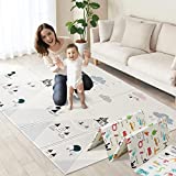 Baby Play Mat Tear Proof, 79" X 71" Foldable Baby Floor Mat for Crawling, Waterproof Non Toxic Anti-Slip Foam Play Mat for Babies Toddlers Kids Gift Indoor Outdoor Use - ABC & Simple Style Reversible