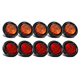 Partsam 10Pack(5 Amber + 5 Red) 2" Led Round Trailer Side Marker Light Grommet Flush Mount 4LED, Sealed 2 inch Round Clearance Lights with Reflex Lens for Truck RV Camper, IP67 Waterproof, 12V