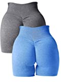 Abonlen Women Scrunch Seamless 2 Piece Workout Shorts High Waisted Yoga Shorts Gym Running Athletic Biker Shorts (Medium, Gray-Blue)