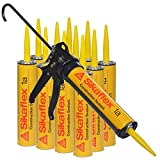 AWF PRO Sikaflex 1a Kit - One Component, Flexible, Non Sag, Polyurethane Concrete and Masonry Sealant for Vertical and Horizontal Surfaces, Sikaflex 1a 10 oz Limestone (12), AWF 2000 Caulk Gun (1)