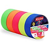 XFasten Multicolor Neon Gaffer Tape, 1-inch X 18-feet Multipurpose Gaffers Tape (5-Pack), UV Backlight Reactive Fluorescent Pro Gaff Tape, Heavy Duty Matte Fluorescent Gaffers Tape
