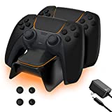 NexiGo Enhanced PS5 Controller Charger with Thumb Grip Kit, Fast Charging AC Adapter, DualSense Charging Station Dock for Dual Playstation 5 Controllers with LED Indicator, Black