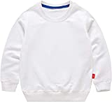 HAXICO Unisex Kids Solid Cotton Pullover Sweatshirt Toddler Baby Boys Crewneck Long Sleeve Sweatshirt Tops Blouse White, 100, 3T