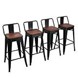 Yongchuang 30" Metal Barstools Set of 4 Bar Height Bar Stools with Back Industrial Bar Chairs Matte Black (30" Seat Height, Wooden Top Low Back)