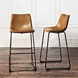 Waleaf 30 inch PU Faux Leather Counter Bar Height Stools with Back, Black Metal Legs Upholstered Modern Armless Stool, Pub Chairs for Dining Room Coffee House Rustic Bar, Set of 2 (Whisky)