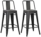 AC Pacific Modern Light Weight Industrial Metal Bucket Back Barstool, 30" Seat Height Counter Stool (Set of 2), Matte Black Finish