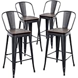 AKLAUS 30" bar stools Set of 4,Black Bar Stools with Larger Seat,Bar Stools with Back,Farmhouse Bar stools with Removable Backs,30 inch Metal Bar Stools,High Back Kitchen Bar stools Chair